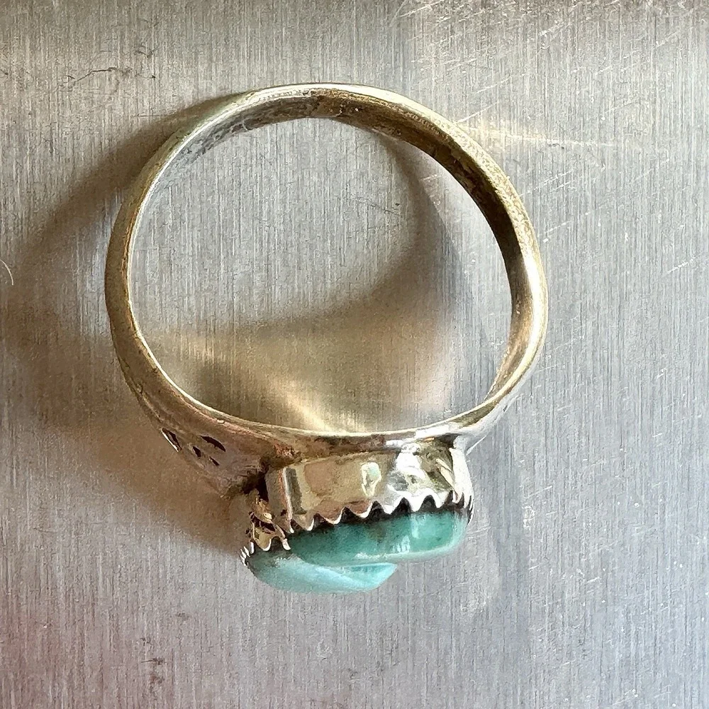 Mens Turquoise Navajo Band Sz 10.5 Two Stone Ring 21mm Signed ML Handmade Native